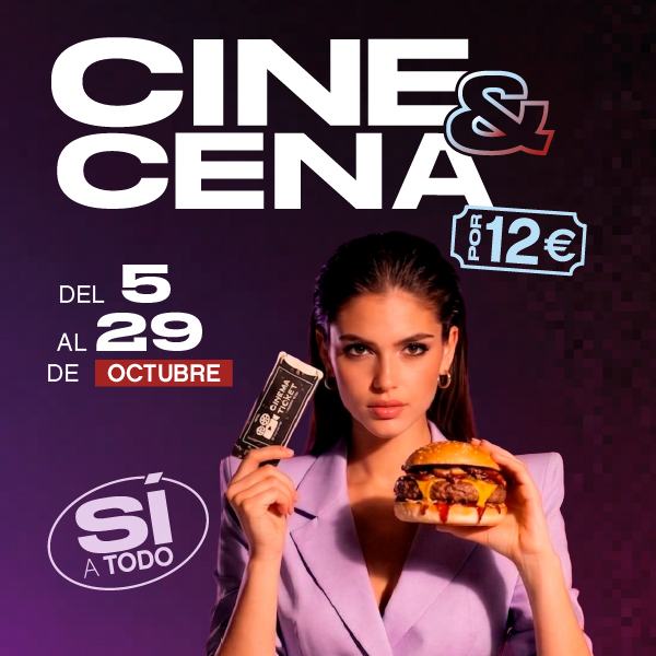 chica con burguer y ticket de cine